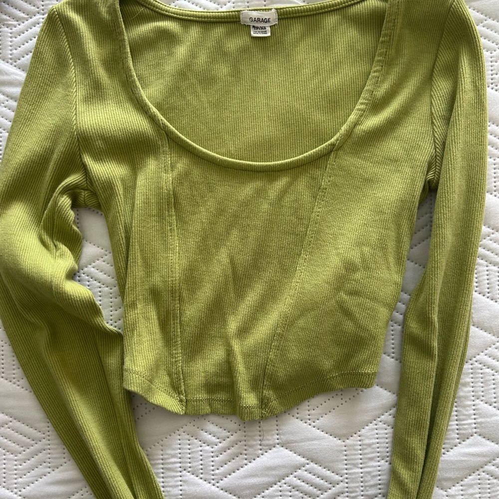 Garage Lime Green Ribbed Long Sleeve Top